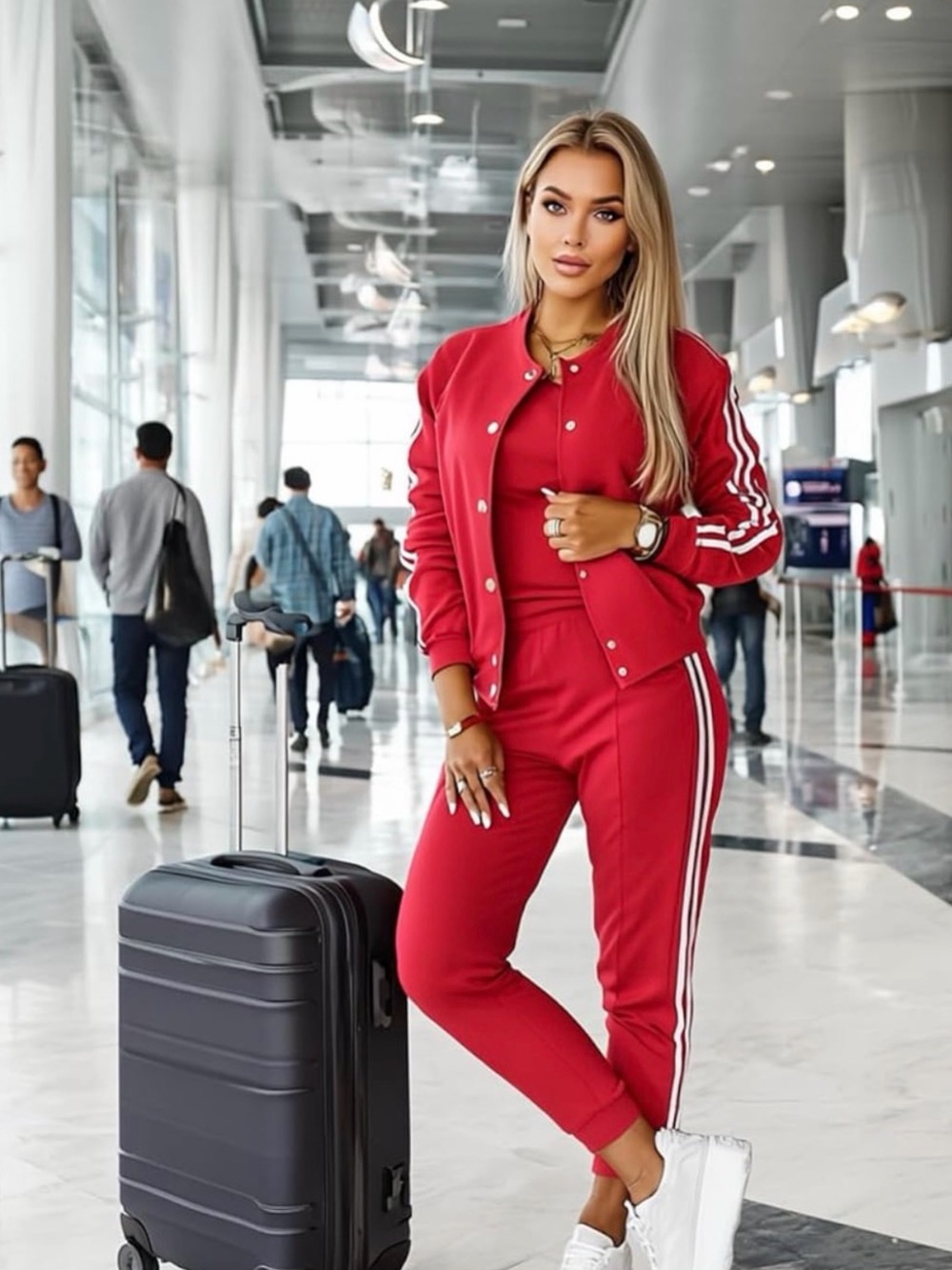 3-Piece Red Tracksuit Set, Red Size XL
